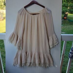 Boho Hippie Summer Dress Size Large‎ Ivory Sassy Bling Lacey